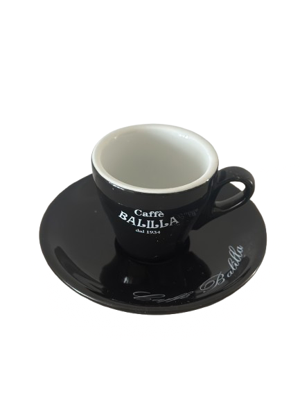 Set Tazzina e piattino neri marchiati Caffè Balilla
