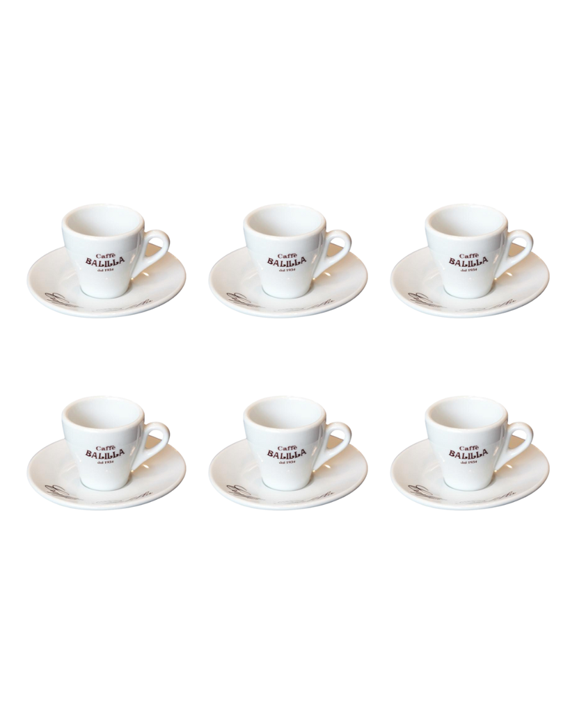 Set mit 6 weißen Kaffeetassen und Untertassen BALILLA