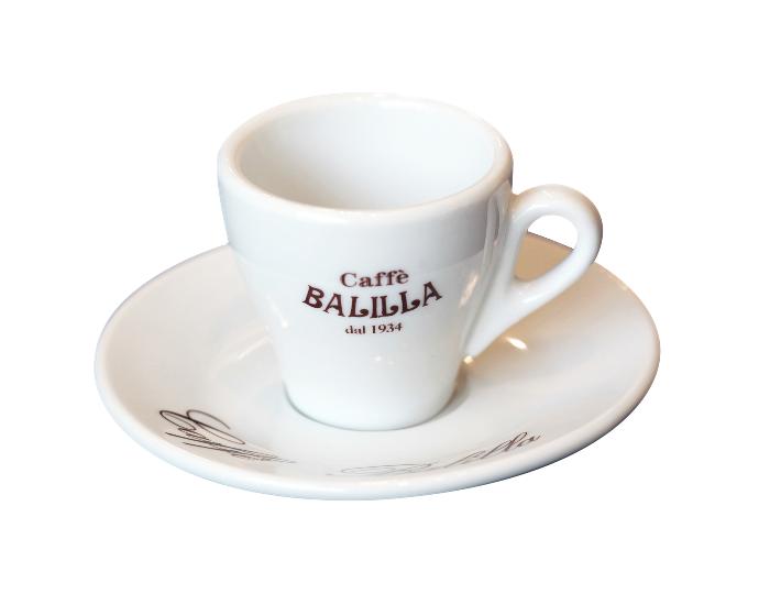 Set Tazzina e piattino bianchi marchiati Caffè Balilla